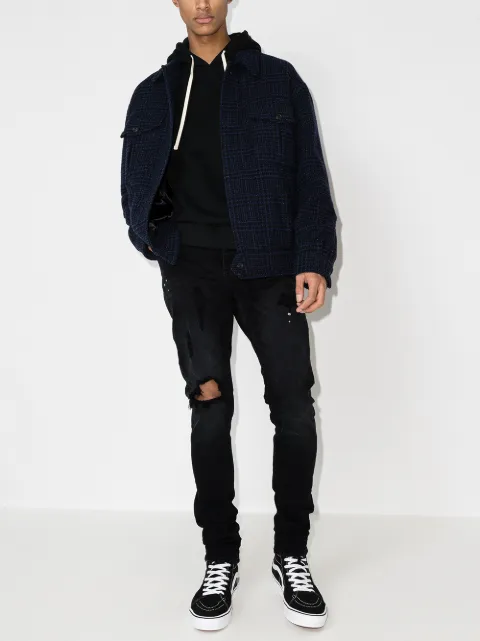 black ripped purple jeans