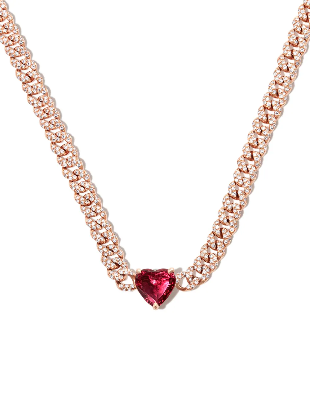 collier en or rose 18ct pavé de rubis et de diamants