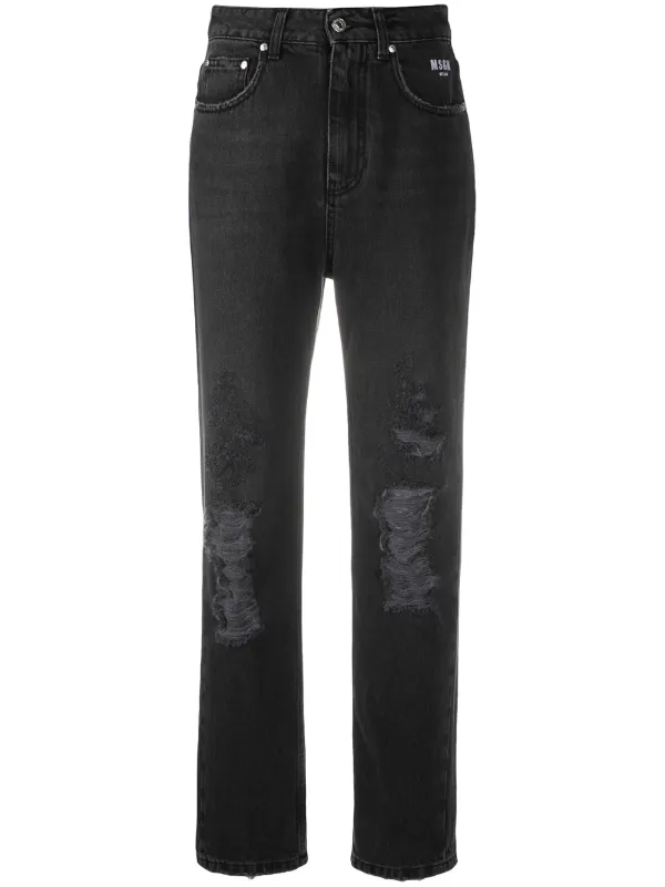 ripped black straight leg jeans