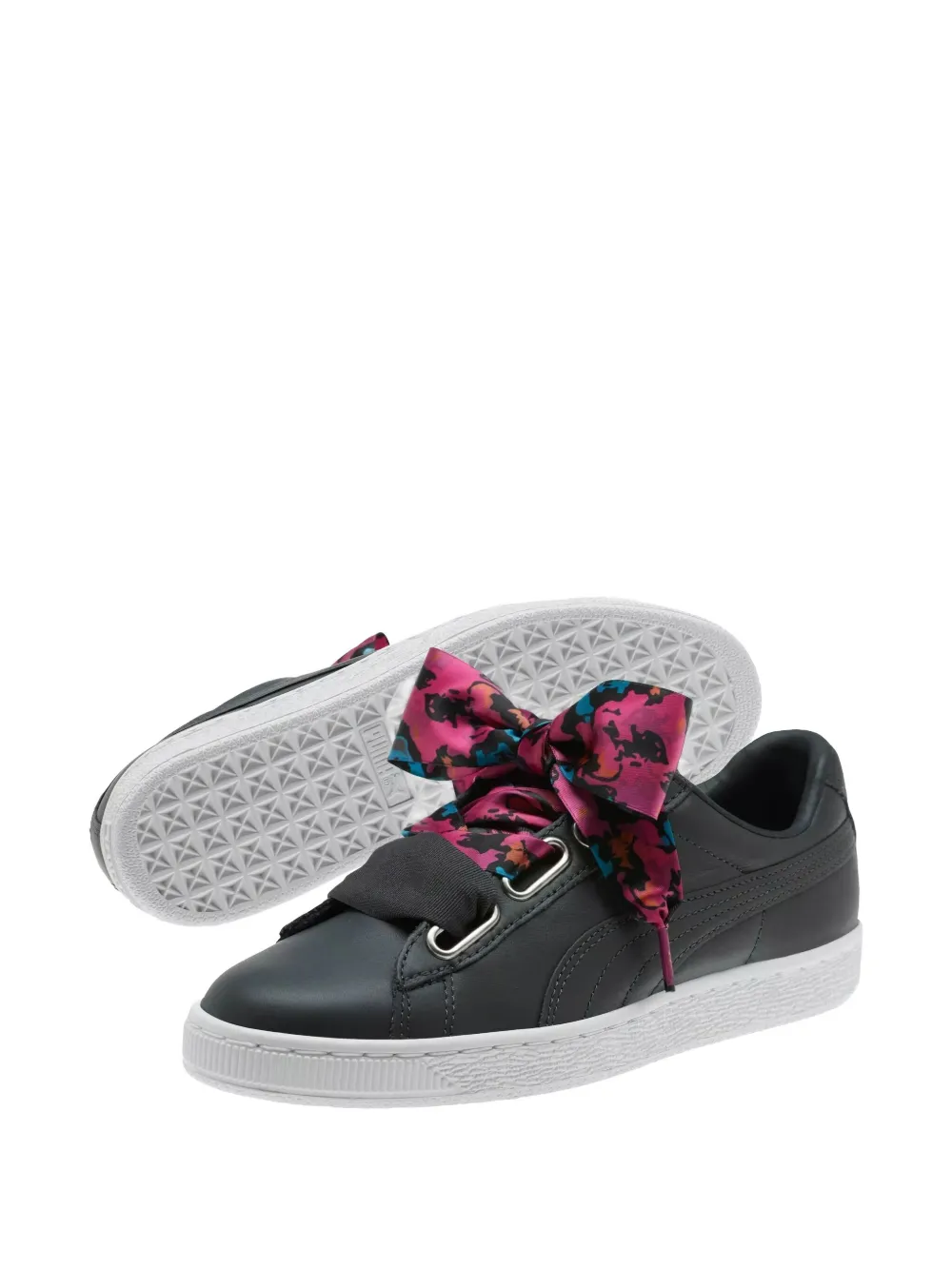 Puma Satin-bow Leather Sneakers In Animal Print