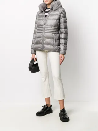 faux fur-trimmed puffer jacket展示图