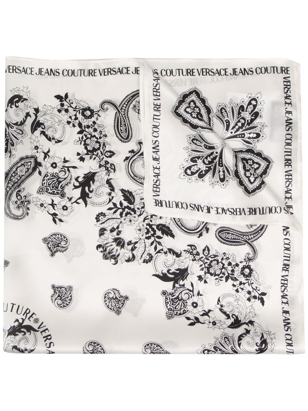 Versace Jeans Couture Baroque Logo Silk Bandana In White