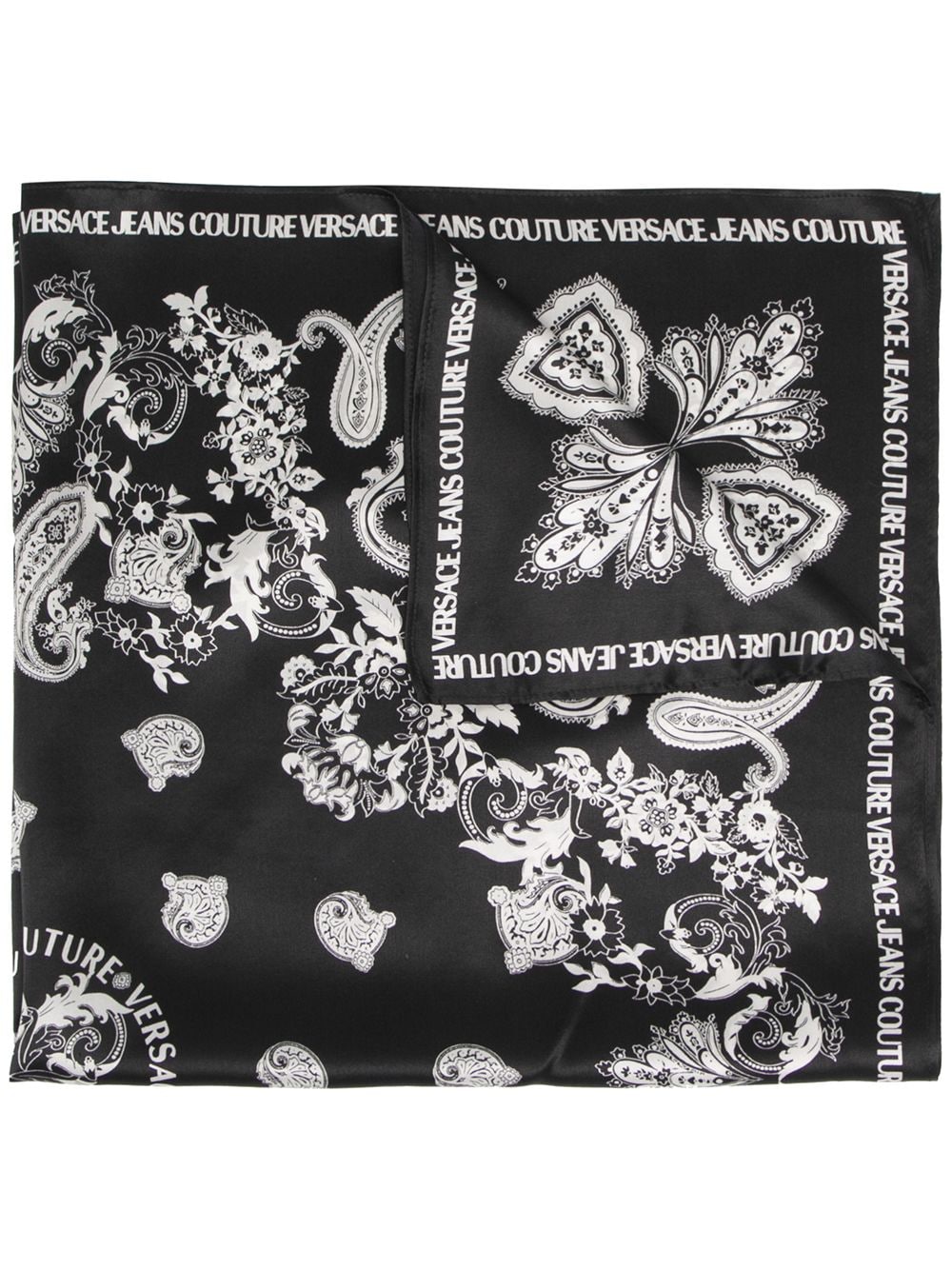 Versace Jeans Couture Baroque Logo Silk Bandana In Black