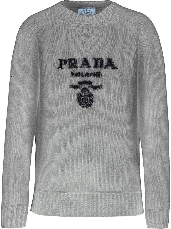 Shop Prada intarsia-knit logo jumper with Express Delivery - FARFETCH