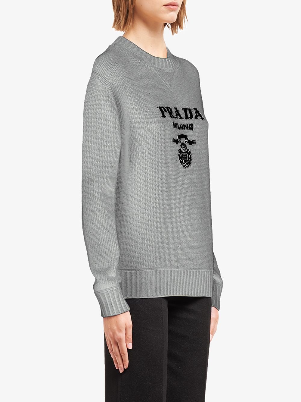 Prada Intarsia-knit Logo Jumper In Grey | ModeSens