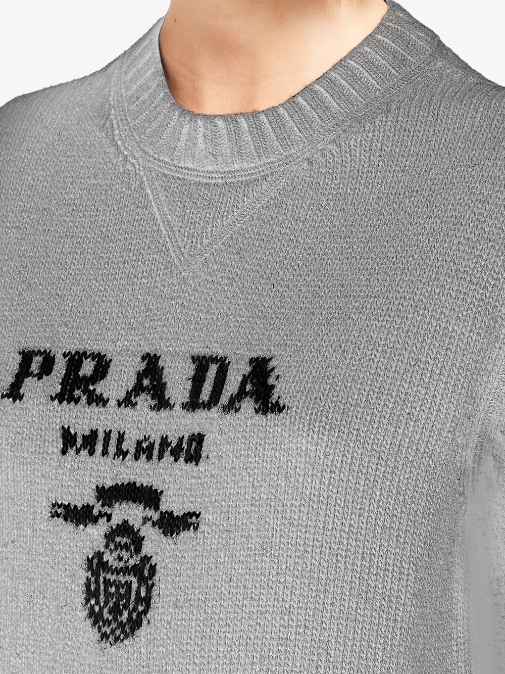 Shop Prada intarsia-knit logo jumper with Express Delivery - FARFETCH