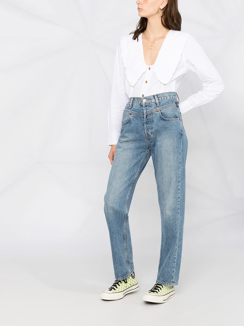 GANNI Bib Collar Poplin Frill Shirt - Farfetch