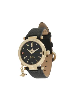 Vivienne Westwood Orb Heart Charm 36mm Watch | Black | FARFETCH