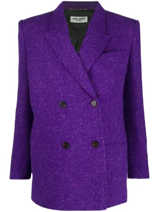 purple fitted double-breasted blazer 