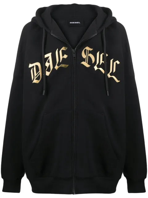Diesel  metallic logo zip-up hoodie