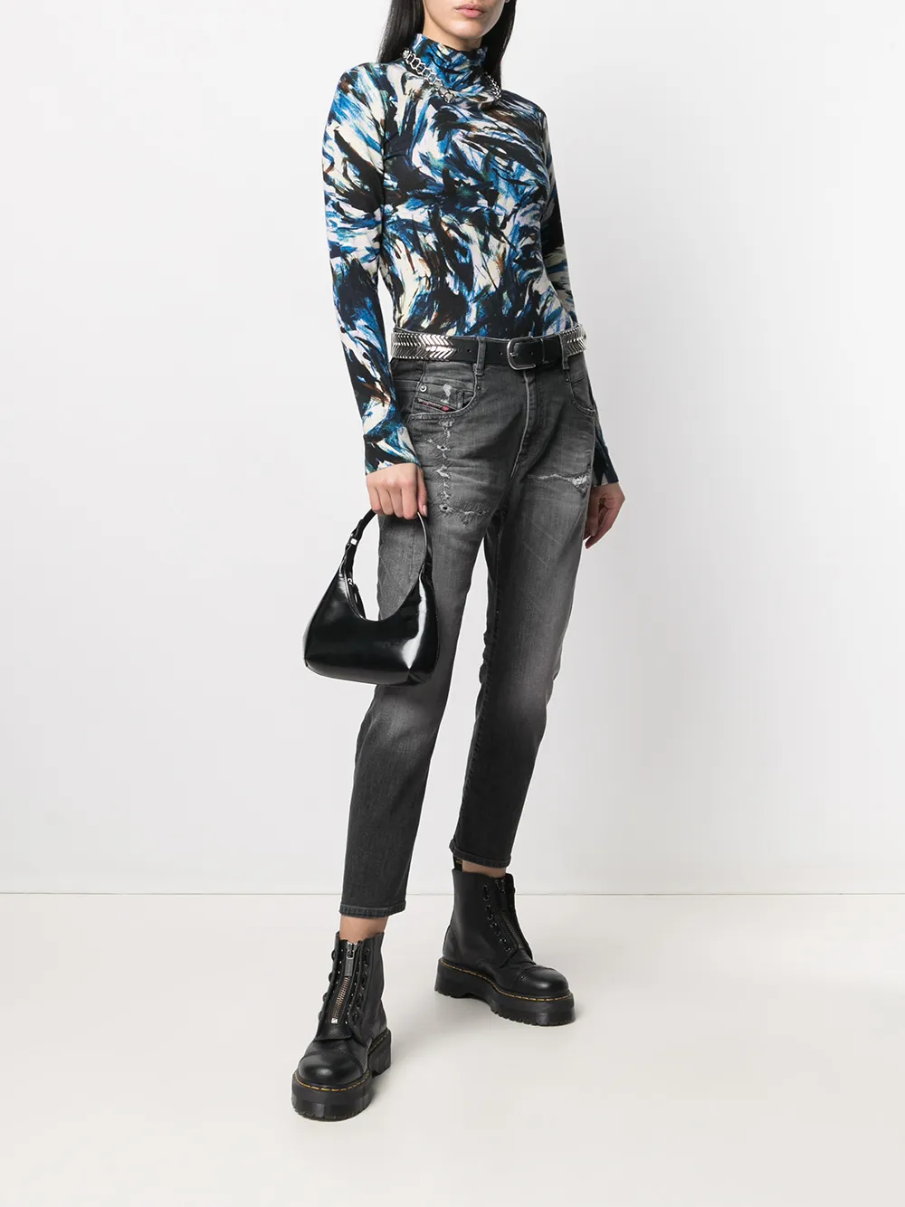  Diesel Cropped Jeans Im Distressed Look   Grau 