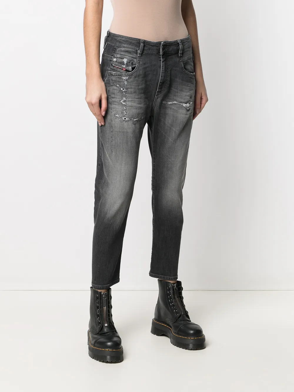  Diesel Cropped Jeans Im Distressed Look   Grau 