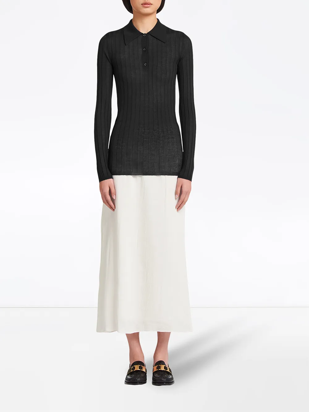 ribbed-knit polo shirt