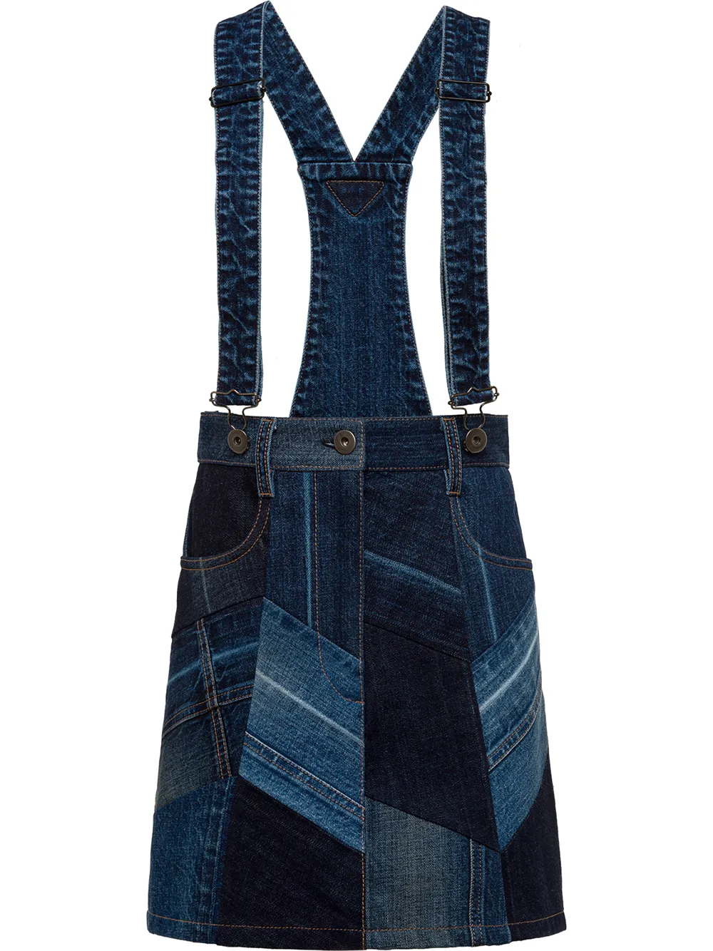 Click to view more detailed imagery on our partner's website Prada Patchwork Overall Skirt In Blue