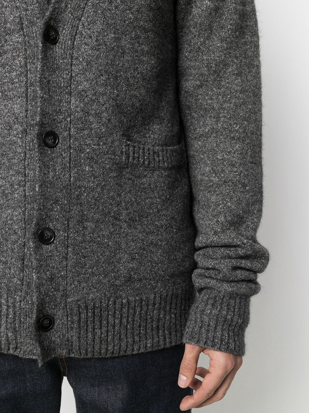 Shop Officine Generale Mélange-effect V-neck Cardigan In Grey