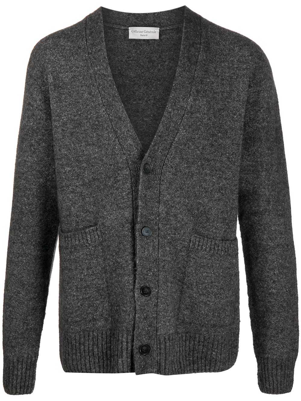 Shop Officine Generale Mélange-effect V-neck Cardigan In Grey