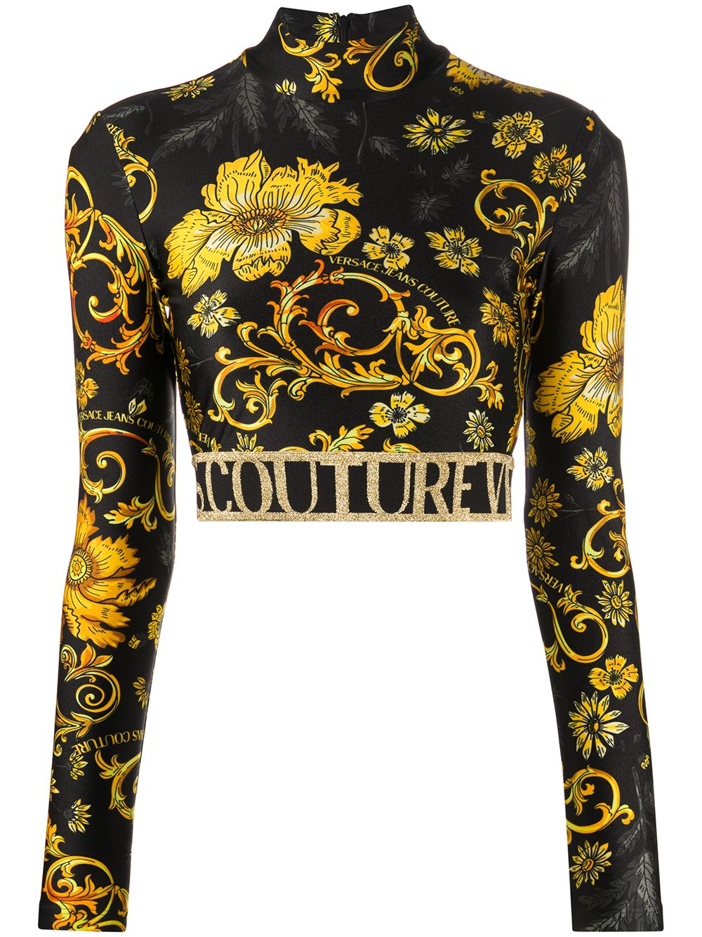 Versace Jeans Couture Cropped Baroque-print T-shirt In Black