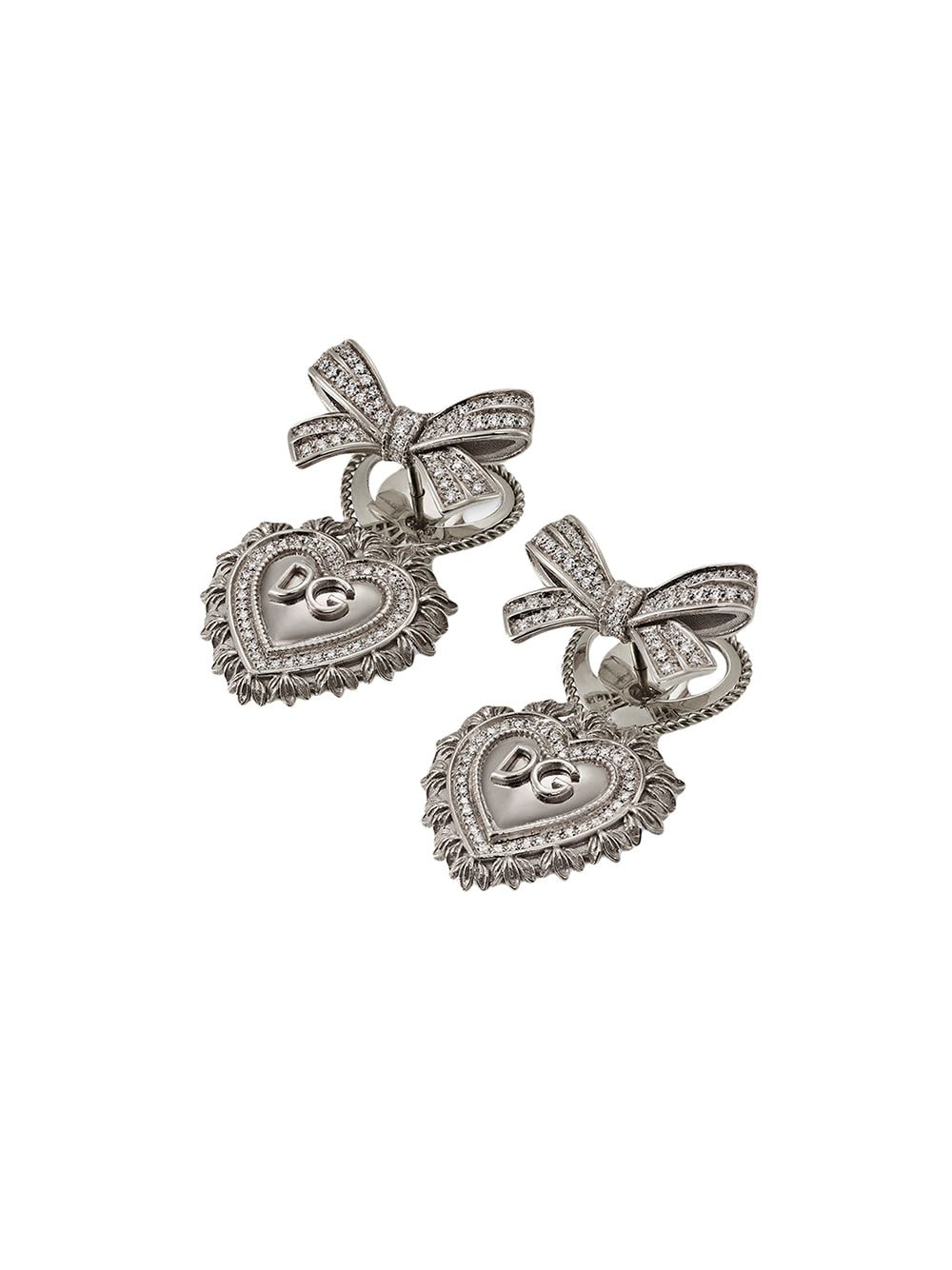 Shop Dolce & Gabbana 18kt White Gold Devotion Diamond Sacred Heart Earrings In Silver