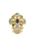 Dolce & Gabbana 18kt yellow gold Pizzo filigree amethyst, aquamarines, peridots and morganite ring