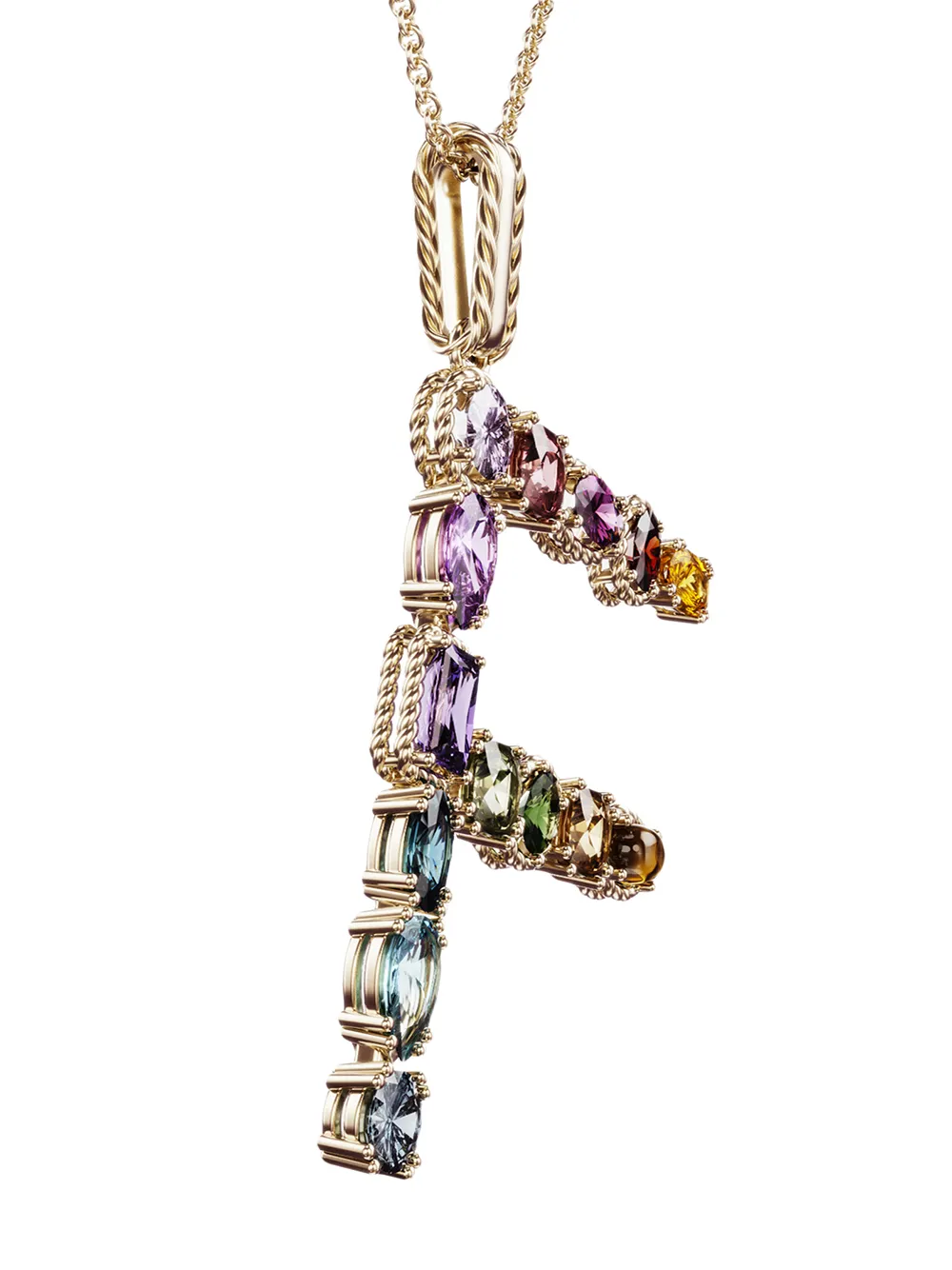 Dolce & Gabbana 18kt Yellow Gold Initial F Gemstone Necklace In Gold