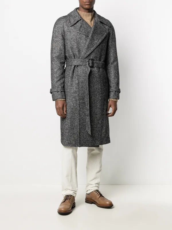 herringbone belted coat