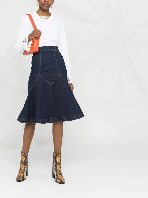 panelled denim skirt