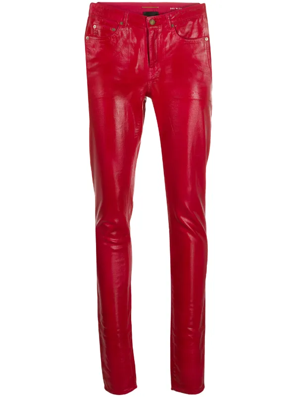 red coated skinny jeans