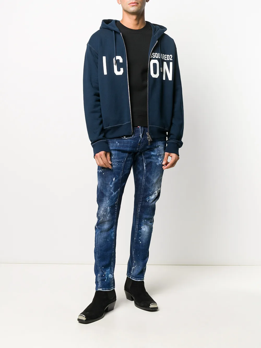 фото Dsquared2 джинсы скинни с молниями на манжетах и эффектом потертости