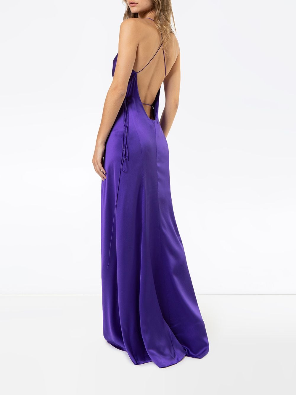 Shop Michelle Mason Silk Front-slit Maxi Gown In Purple