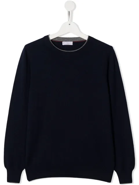 Brunello Cucinelli Kids contrast-trim crew neck sweater