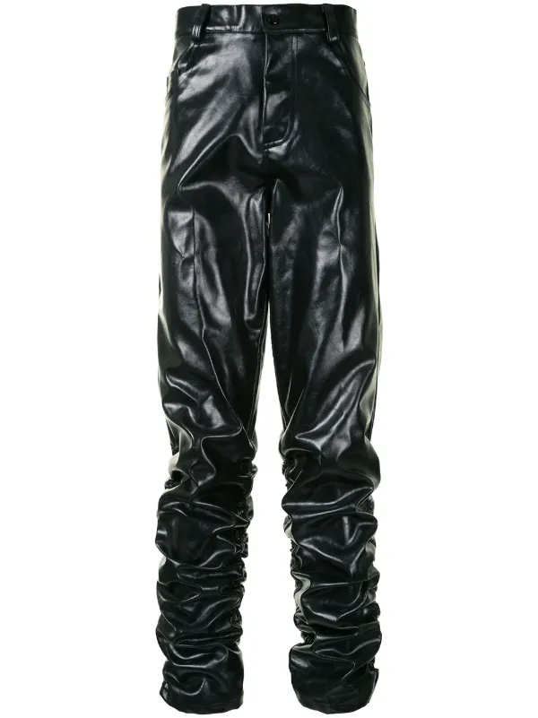 patent black trousers