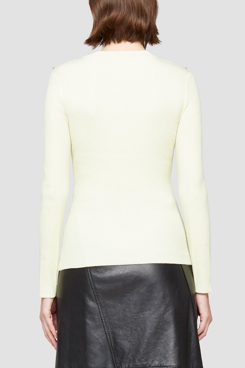 Ribbed Crewneck Sweater-yellow #0 Ribbed Crewneck Sweater, Banana-yellow stretch-wool blend ribbed-knit studded jumper from 3.1 PHILLIP LIM featuring fine ribbed, silver-tone stud detailing, crew neck, long sleeves and straight hem.- 2