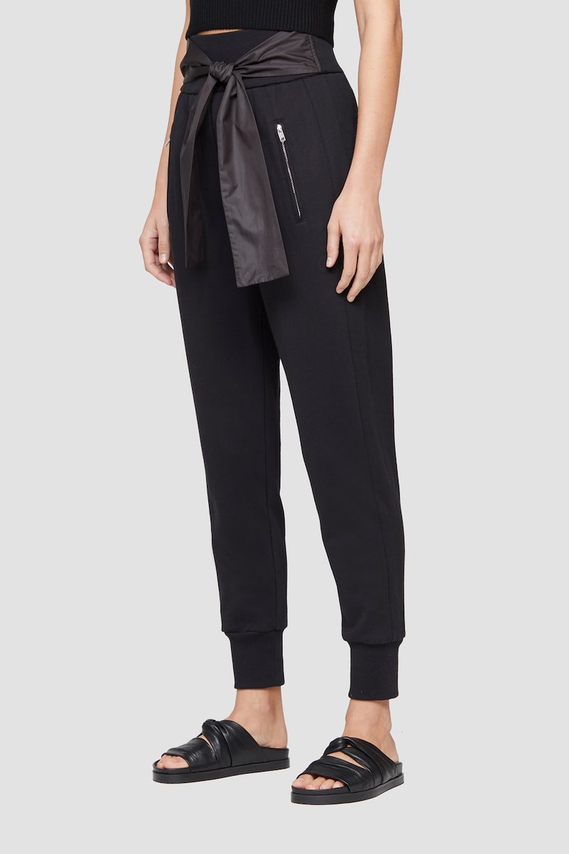 Tie Waist French Terry Jogger-black #1 Tie Waist French Terry Jogger, Black cotton tie-waist track pants from 3.1 PHILLIP LIM featuring tapered design, elasticated waistband, tied waist and two side zip-fastening pockets.- 3