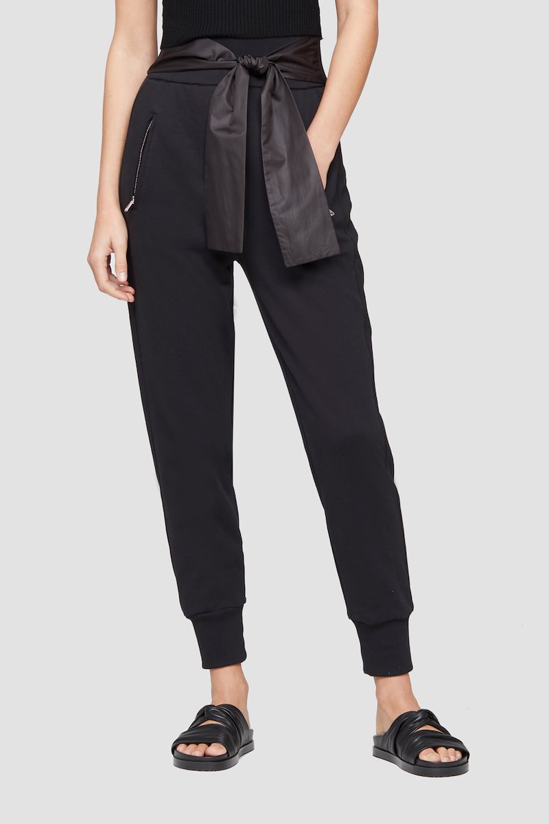 Tie Waist French Terry Jogger-black #0 Tie Waist French Terry Jogger, Black cotton tie-waist track pants from 3.1 PHILLIP LIM featuring tapered design, elasticated waistband, tied waist and two side zip-fastening pockets.- 2