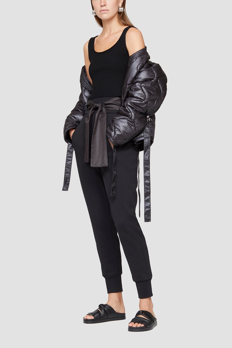 Tie Waist French Terry Jogger-black #1 Tie Waist French Terry Jogger, Black cotton tie-waist track pants from 3.1 PHILLIP LIM featuring tapered design, elasticated waistband, tied waist and two side zip-fastening pockets.- 7