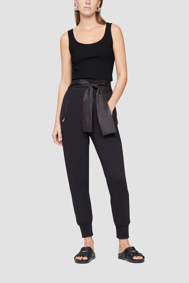 Tie Waist French Terry Jogger-black #0 Tie Waist French Terry Jogger, Black cotton tie-waist track pants from 3.1 PHILLIP LIM featuring tapered design, elasticated waistband, tied waist and two side zip-fastening pockets.- 6