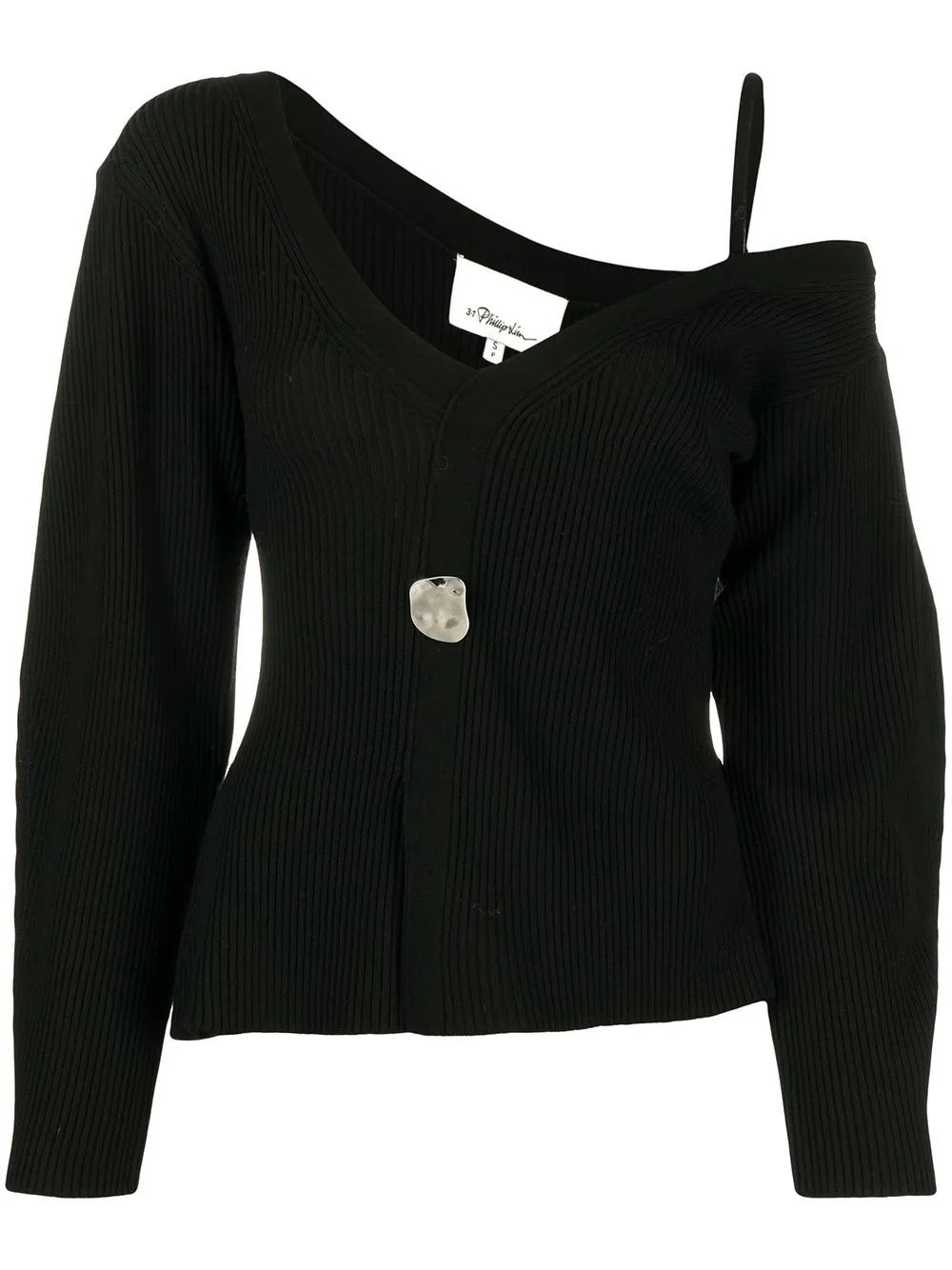 

3.1 Phillip Lim WOOL RIBBED OFF SHOULDER PULLOVER - Negro