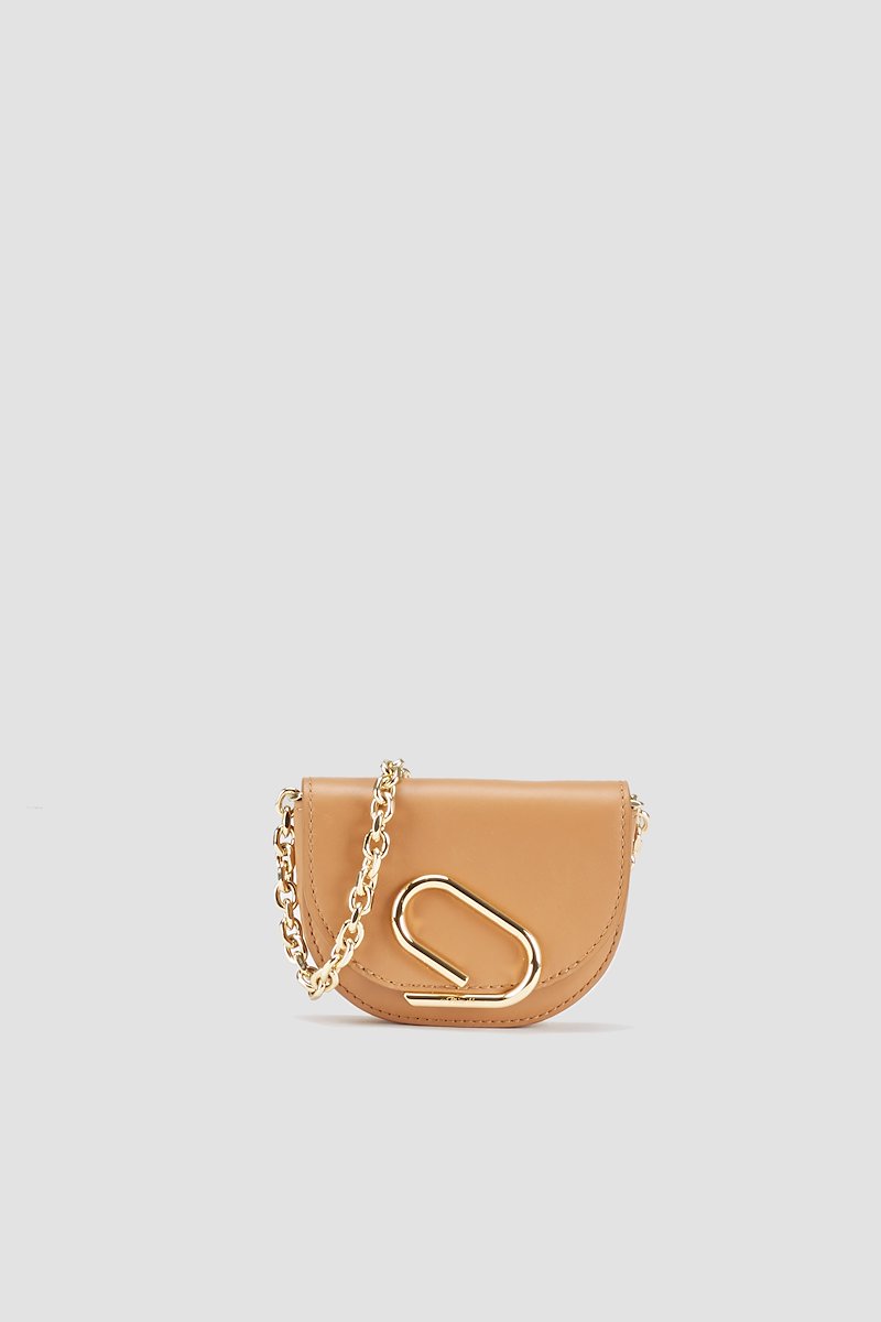 Alix Mini Cardcase On Chain-brown #0 Alix Mini Cardcase On Chain, Camel-brown calf leather mini Alix wallet bag from 3.1 PHILLIP LIM featuring gold-tone hardware, chain-link shoulder strap, front flap closure, magnetic fastening, main compartment and slip pocket to the front.- 0