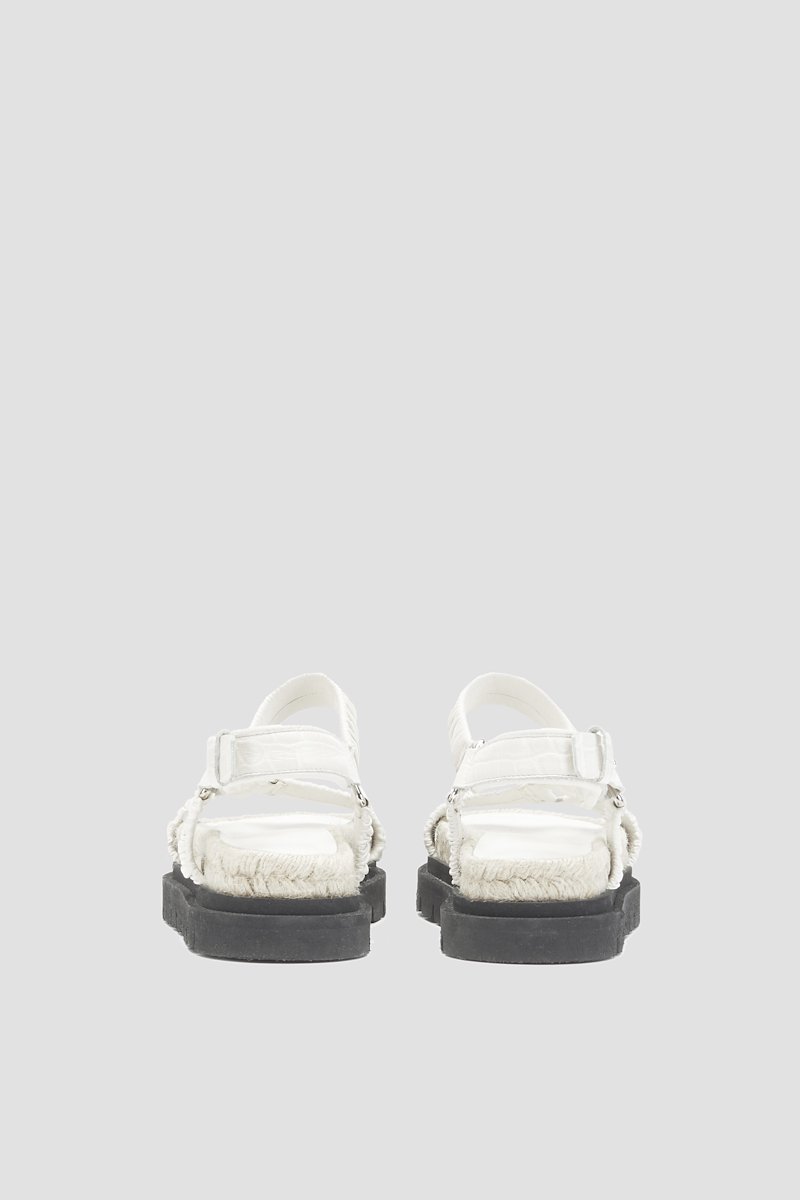 Noa Strappy Platform Slide-white #0 Noa Strappy Platform Slide, Crème brûlée white calf leather Noa strappy flat sandals from 3.1 PHILLIP LIM featuring ruched detailing, strap detailing, open toe, snap-button fastening, round toe, branded insole, braided raffia sole and ridged rubber sole.- 2