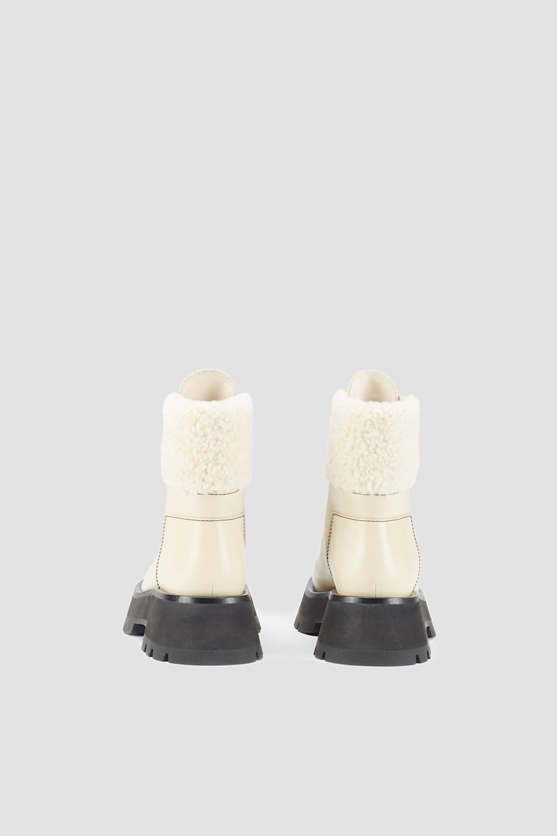 Kate Lug Sole Double Zip Shearling Boot-neutrals #0 Kate Lug Sole Double Zip Shearling Boot, Creme brulee leather shearling-trimmed leather ankle boots from 3.1 PHILLIP LIM featuring shearling trim, front lace-up fastening, ridged rubber sole, almond toe and short side zip fastening.- 4