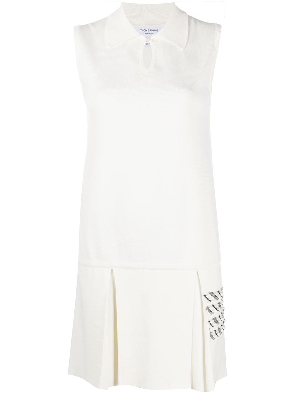 Thom Browne 4-bar Stripe Pleated Polo Dress In White