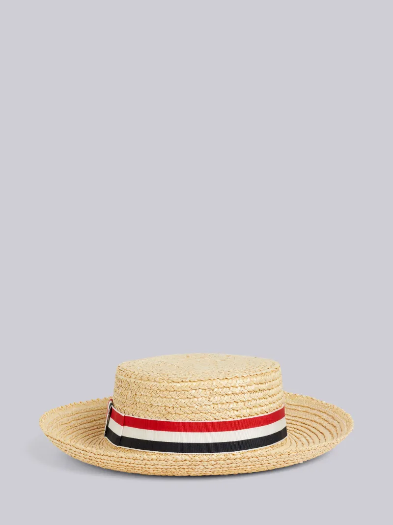 Natural Straw Wheat Braid Boater Hat 