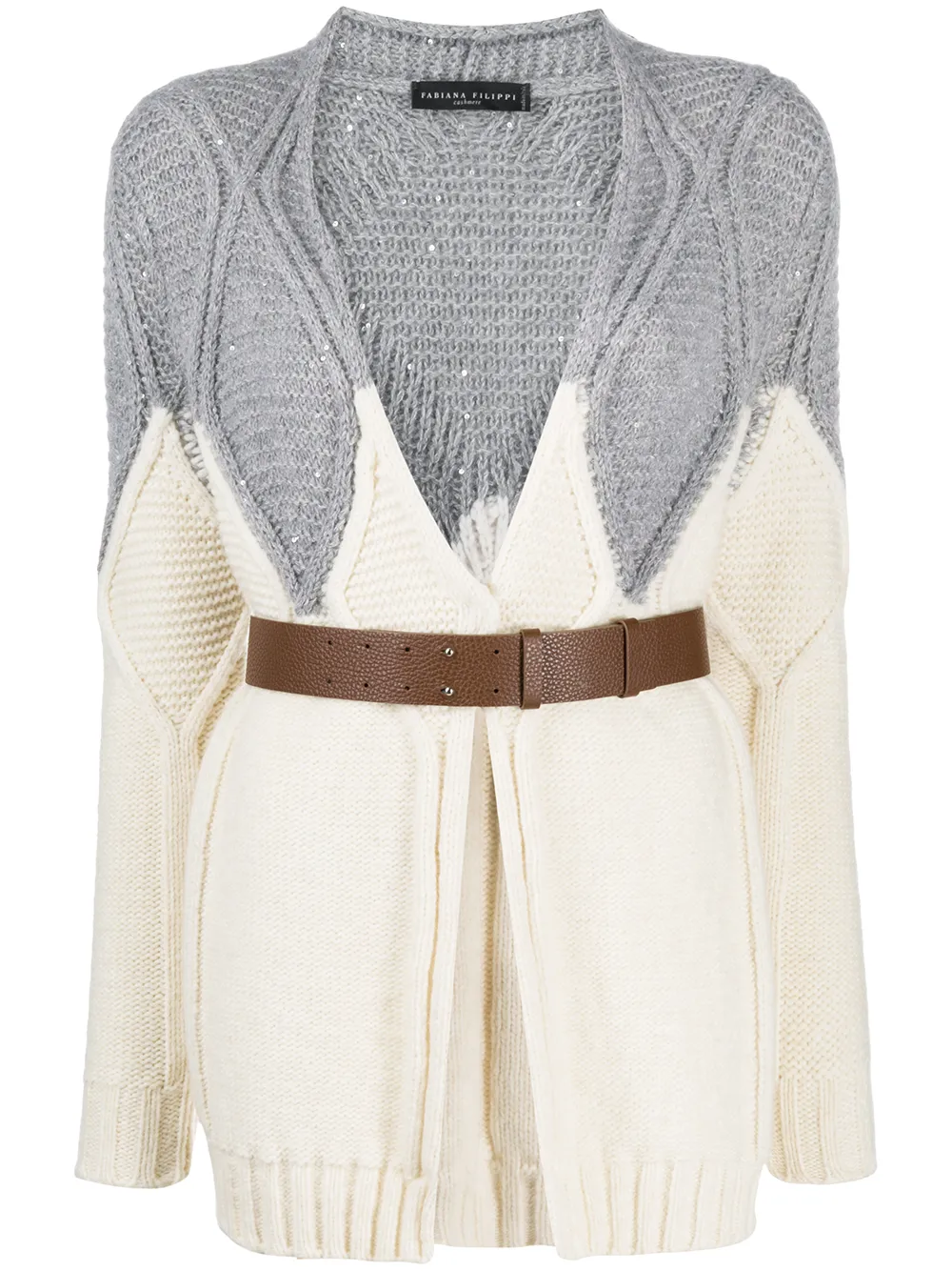 

Fabiana Filippi belted diamond-knit cardigan - Neutrals