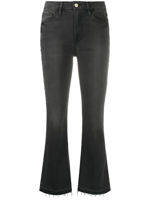 black cropped kick flare jeans