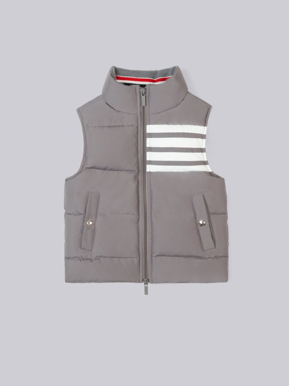 Thom Browne Kids' Medium Grey Ripstop Downfilled Sleeveless 4-bar Vest