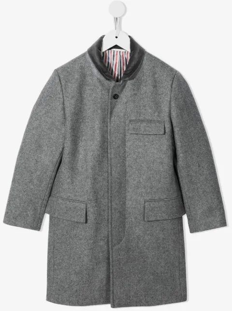 Thom Browne Kids  manteau Melton en laine à fermeture dissimulée 