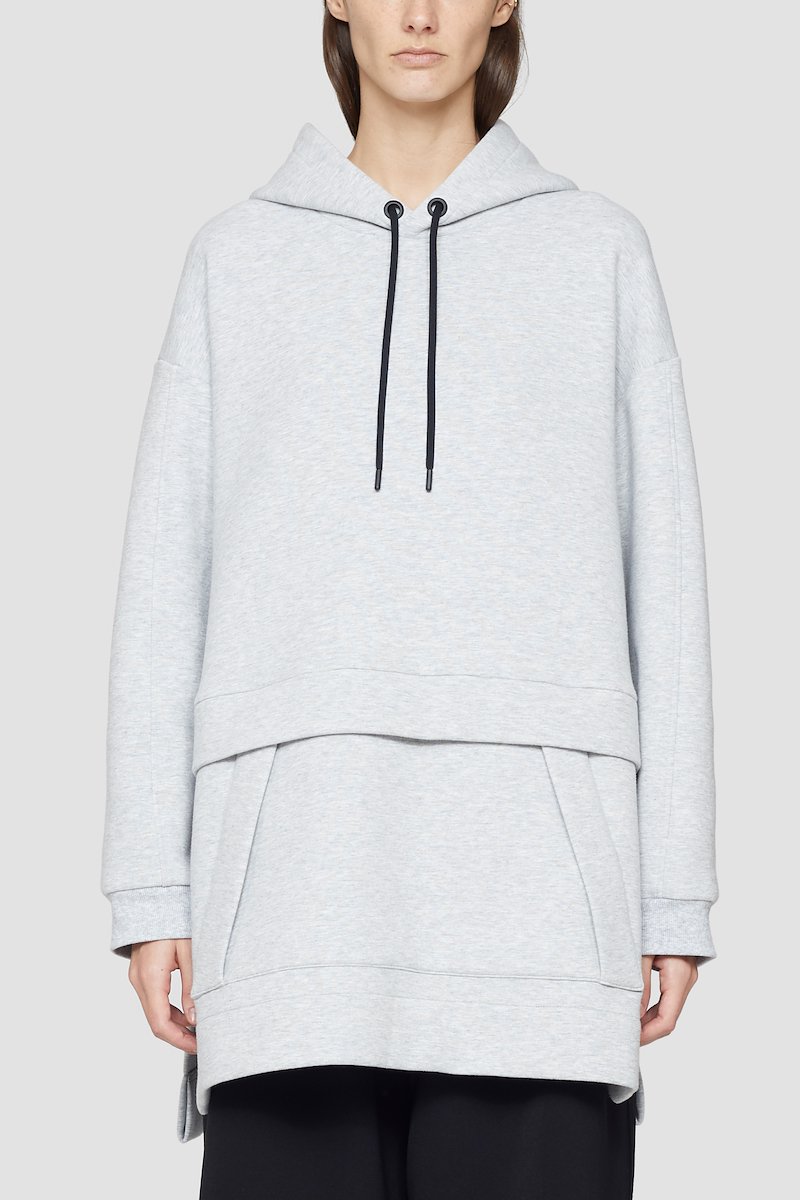 Air Cushion Hoodie-grey #0 Air Cushion Hoodie, Heather grey cotton-blend oversized longline hoodie from 3.1 PHILLIP LIM featuring jersey fleece, drawstring hood, long sleeves, drop shoulder, side slits and front patch pocket.- 0