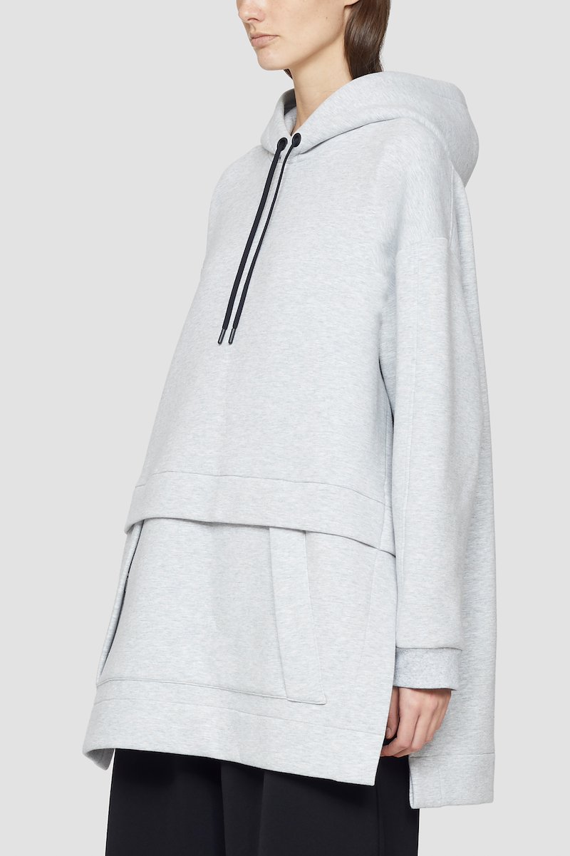 Air Cushion Hoodie-grey #1 Air Cushion Hoodie, Heather grey cotton-blend oversized longline hoodie from 3.1 PHILLIP LIM featuring jersey fleece, drawstring hood, long sleeves, drop shoulder, side slits and front patch pocket.- 1