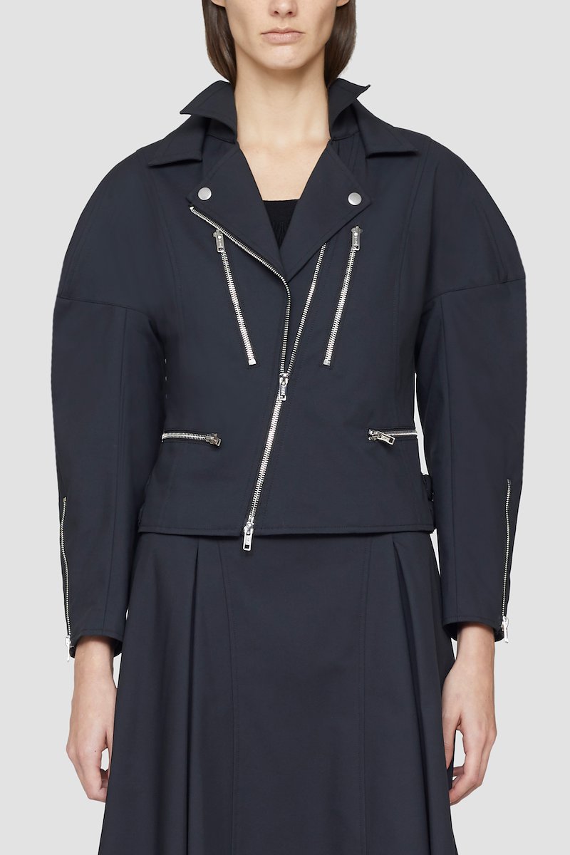 Biker Jacket, We all want to look like we travelled to work on the back of a Harley-Davidson, but helmet-hair says otherwise. So, take the train wearing this Phillip Lim biker jacket and arrive with not only enviable hair but an enviable outfit. You're welcome. Featuring a notched collar, structured shoulders, long sleeves, zip cuffs, an asymmetric style, an off-centre front zip fastening and front zip pockets.- 1