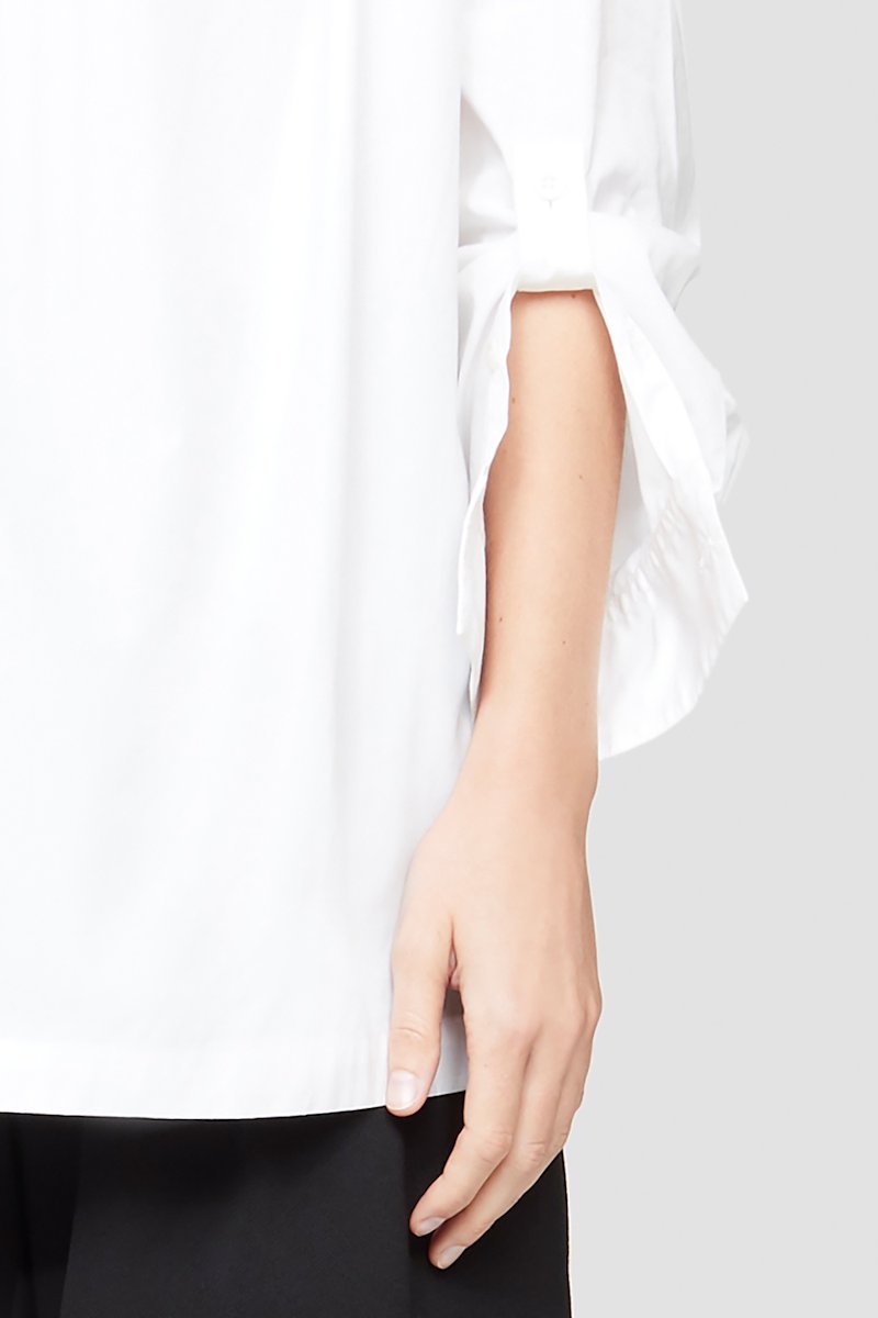 Draped Collar Shirt-white #1 Draped Collar Shirt, White cotton cowl-neck top from 3.1 PHILLIP LIM featuring gathered detailing, cowl neck, buttoned cuffs and poplin.- 5